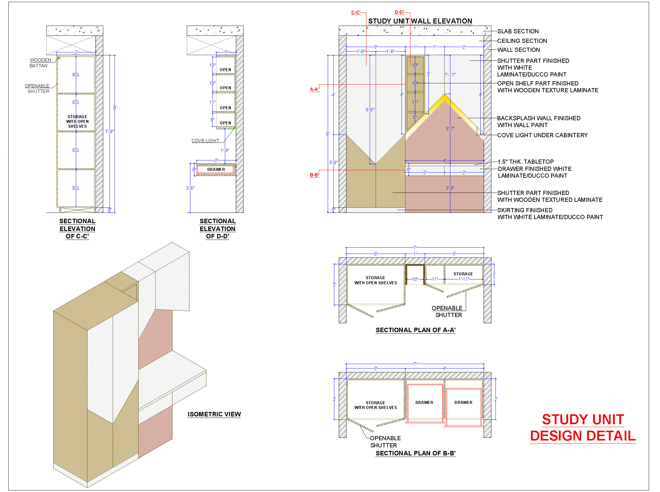 Zig Zag Style Study Table for Children AutoCAD Drawing